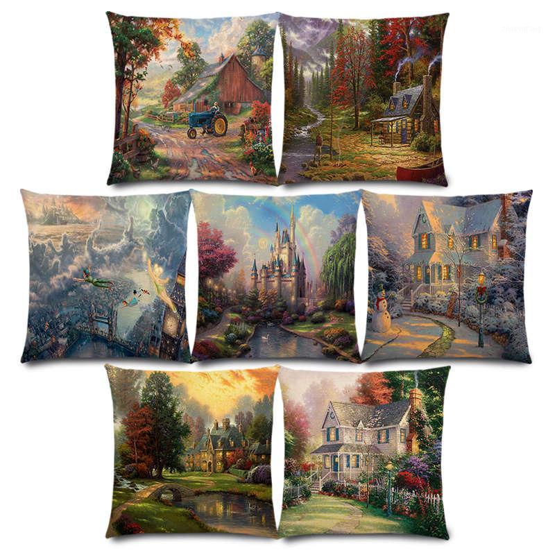 

Cushion/Decorative Pillow American Countryside Fields Gardens Scenery Art Oil Painting Beautiful Fairy Tale Cushion Cover Sofa Throw Case