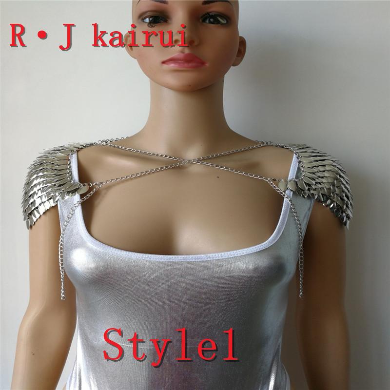 

New Fashion Scalemail Mermaid Fish Scales Shoulder Chains Layers Scale Chainmail Silver Fish Scale Shoulder Chains Jewelry