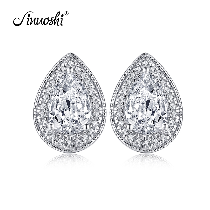 

AINUOSHI 925 Sterling Silver Pear Cut 7x10mm CZ Halo Stud Earrings 2CT Silver Stud Earring for Women Wedding Party Jewelry Gifts Y200107, Golden;silver