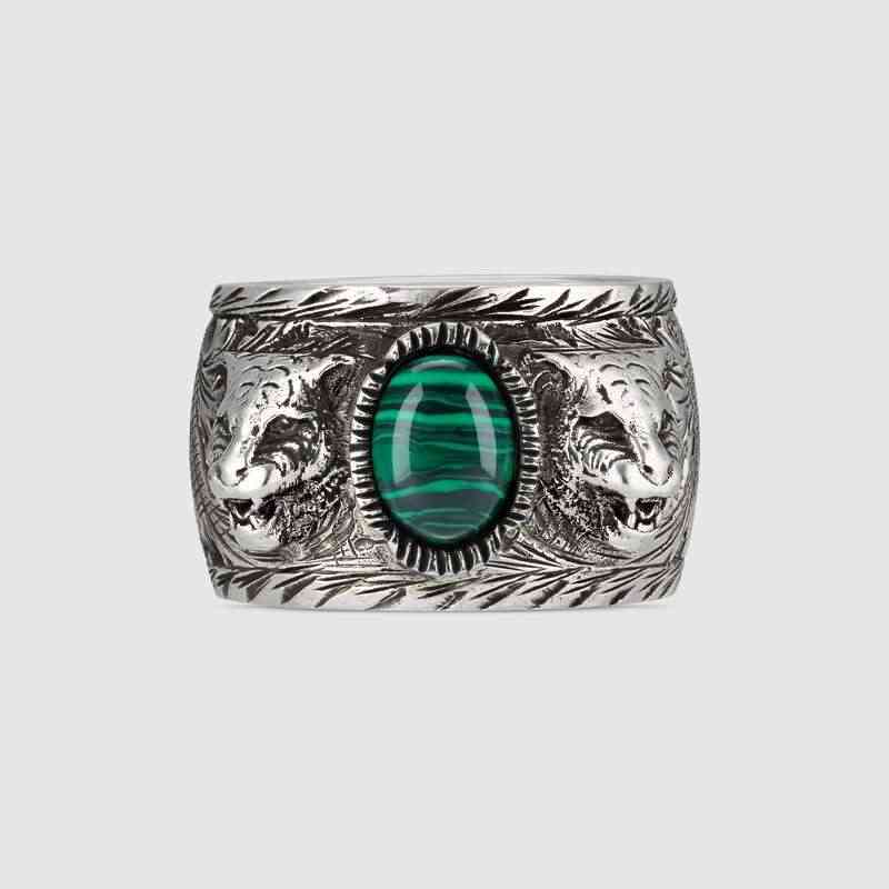

G 2022 ucci high-end jewelry men and women Thai Silver Used Tiger Head Turquoise Ring Valentine's Day Gift Straight Jewelry