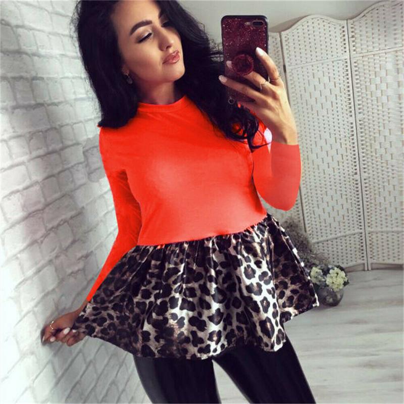 

Women Autumn Blouses Fashion Leopard Print Tops Ruffle Long Sleeve Shirt Ladies Loose Casual Blouse Top Round Neck Shirt, As photo shows