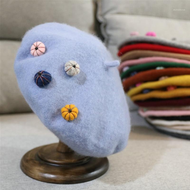 

Retro Beret Women wool felt painter hat autumn and winter wild small pumpkin sweet flat top hat Christmas1