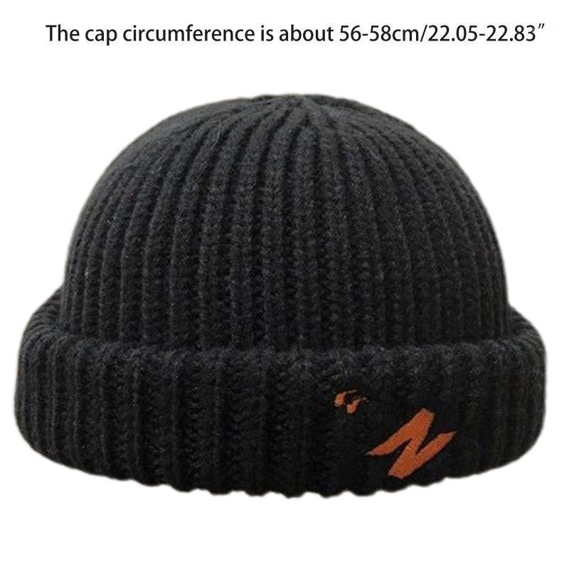 

Unisex Winter Knitted Beanie Hat Neon Candy Color Letter Embroidery Cuffed Brimless Hip Hop Landlord Docker Skull Cap1, Beige
