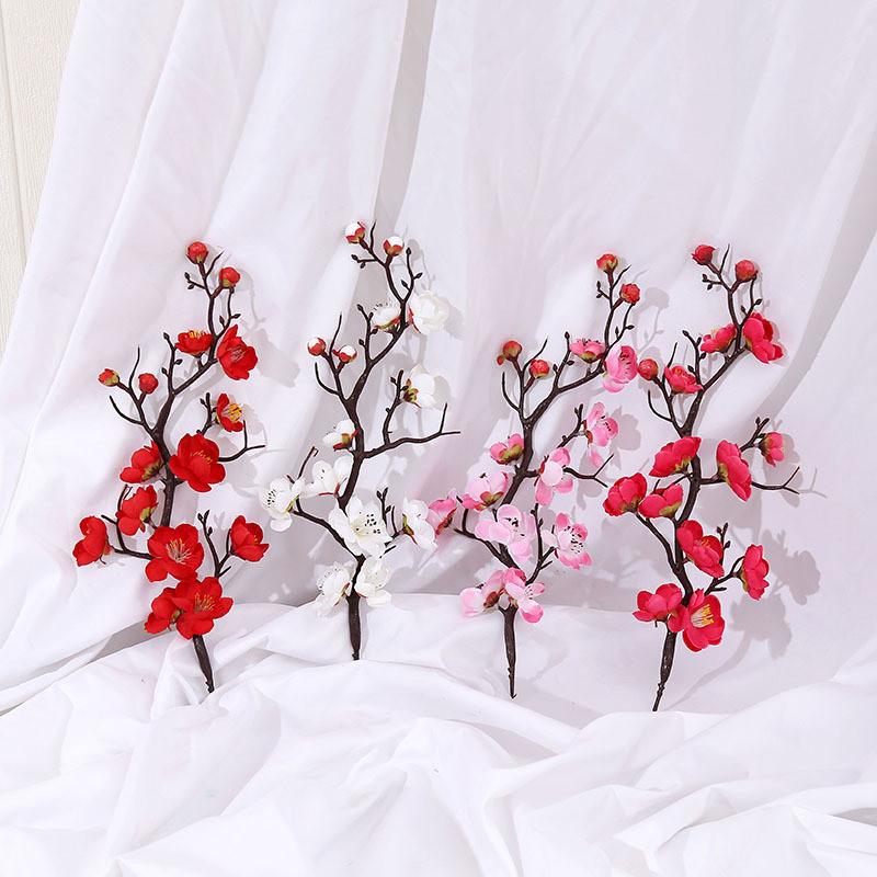 

Artificial Flowers Red Plum Blossom Branch Silk Fake Flower for Winter Home Party Table Decoration Outdoor Wedding Decor Flower, 30cm red