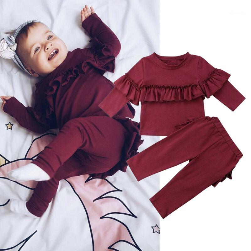 

0-24m Toddler Kid Baby Girls Autumn Winter Clothes Sets Wine Red Long Sleeve Tops + Ruffles Decor Long Pants Outfit Tracksuit1, White