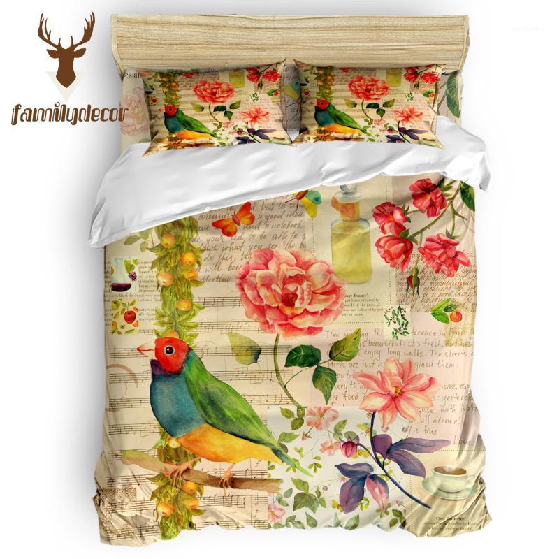 

FamilyDecor Hand-drawn Pattern Wallpaper Parrot Flower Butterfly Bedding Set Luxury Comforter Bedding Sets 3D King Size Red Blue1, As pic
