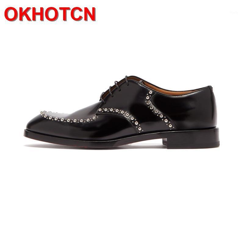 

Genuine Leather Men Shoes Round Toes Rhinestone Bordered Wedding Shoes Rivet Lace Up Dress Fashion Business Office1, Black