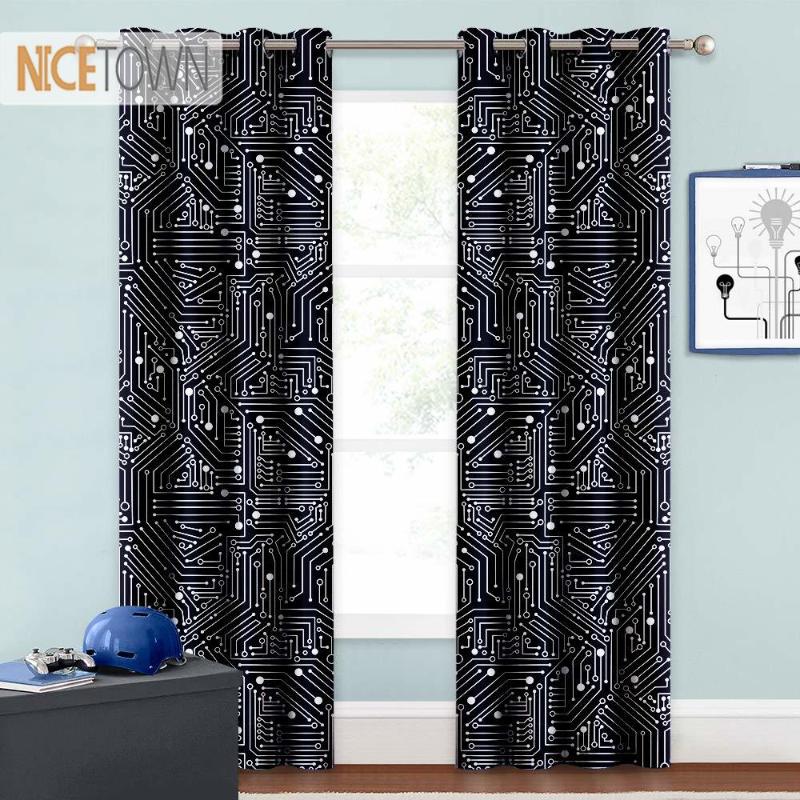 

NICETOWN Printed Curtains Decorating Computer Art Backdrop with Circuit Board Diagram Light Block for Bedroom Backdrop Foyer, Dove gray circuit