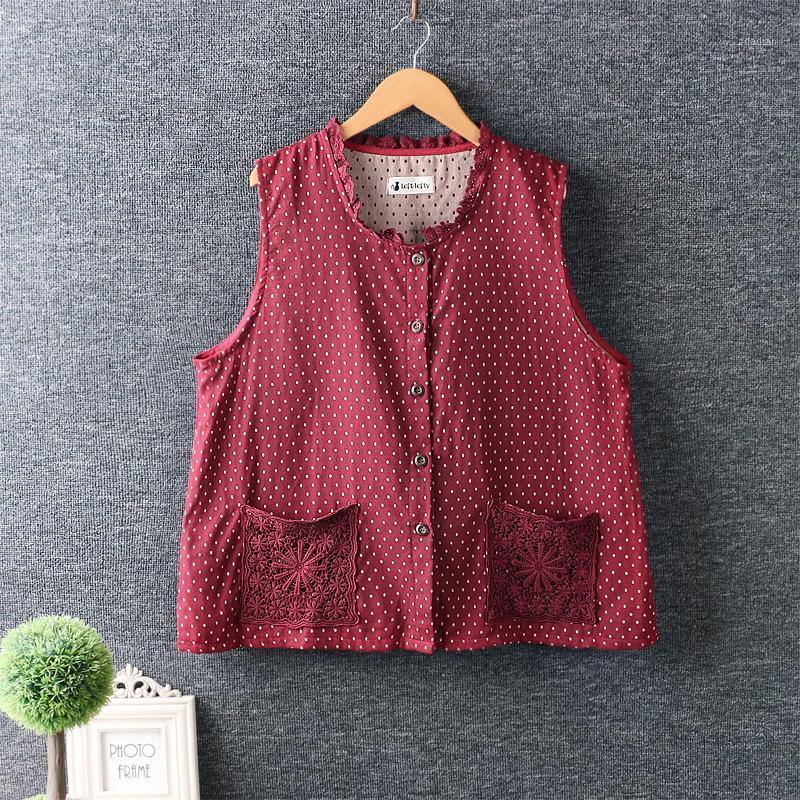 

New Spring fresh O neck sleeveless vest loose tops women dot vests female1, Red
