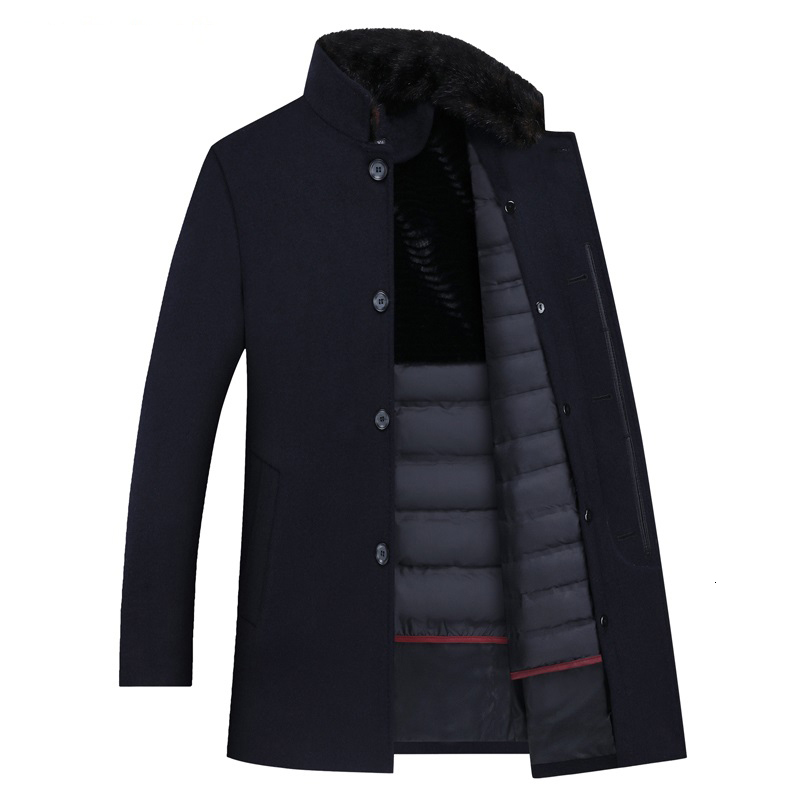 

2021 Men's Winter Coat, 90% White Jacket Down, Goatee Mandarin Male Thicked Wool Jackets, Large M- 4IZB, Navy blue.