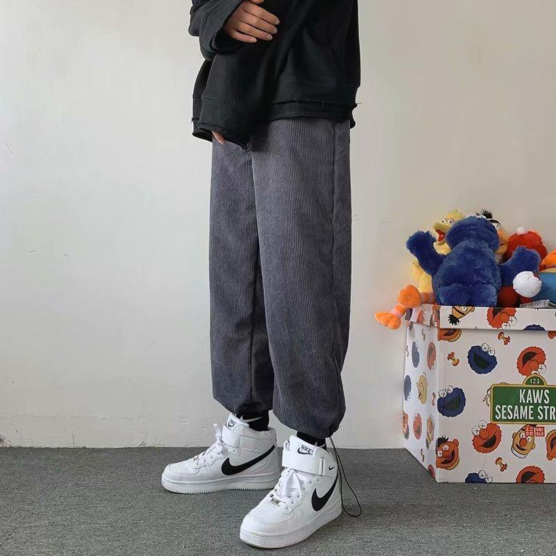 

Artsy Simple Fashion Instagram Pants Men New Slim Youth Trend Slouchy Corduroy Slacks Streetwear Joggers Sport Pantalon Overalls, Dark grey