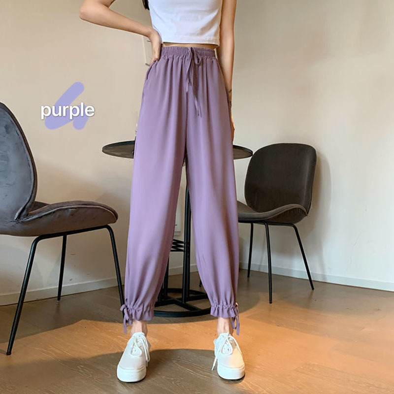 

2021 New Drawstring Elastic Waistband Harem Women's Fashions Solid Ninth Summer Loose S-xxl Pants 4NAS, Beige