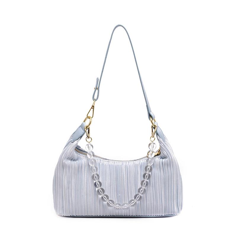 

Pearl Portable Bag 2021 New Fashion Autumn Winter Texture Pleated Shoulder Bag Women's Net Red Foreign Style Handbag Flap, Sky blue