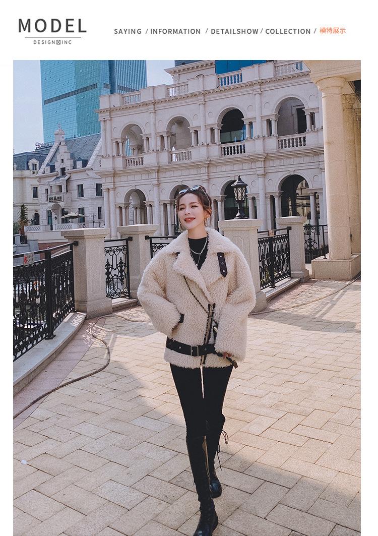 

2021 New Winter Women Lamb Wool Coat With Fur Short Loose Lapel OverCoat Thick Warm Women' Fashion Korean Style Coat, Beige