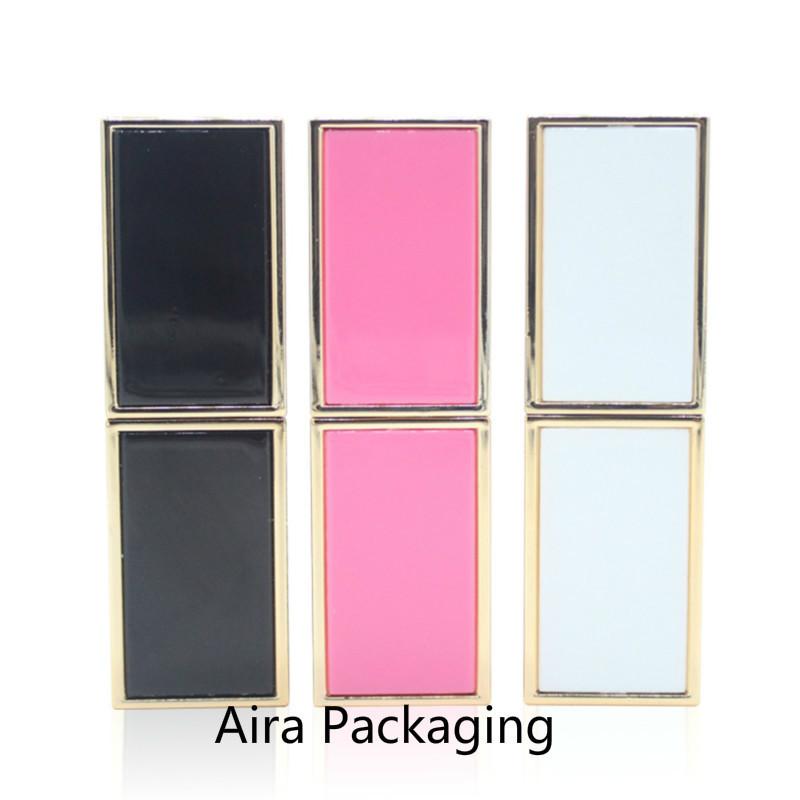

White High Grade Lip Bottle Empty Elegant Pink Lipstick Tubes Plastic 12.1mm Black Square Lip Rouge Container 30pcs/lot
