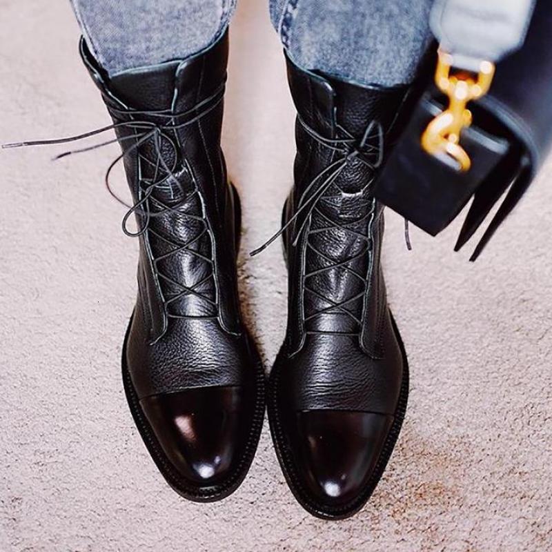 

2021 New Patent Leather Women Boots British Style Flat Black Pointed Toe Handsome Motorcycle Women's Rq3t, Brown