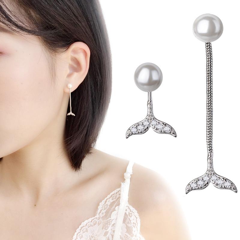 

Tibetan Sliver Mermaid Tail Tassel Pearl Earrings Long Style Two-wear Hanging Decoration Stud Girl Hot Offers With Free Shipping