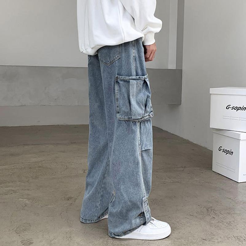 

Spring/autumn Retro Nine Division Jeans men/women Straight Tube Loose Fit Students Versatile Wide Leg Hip Hop Cargo Pant, Blue