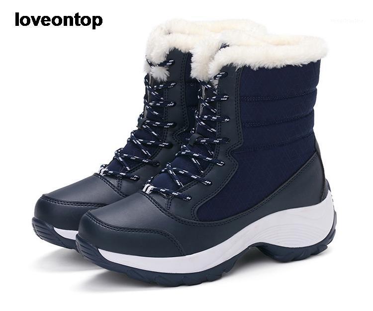 

Loveontop Women Boots Winter Snow Boots Woman Keep Warm with Fur Short Plush Platform Ankle Plush Shoes Round Toe PU1, Red