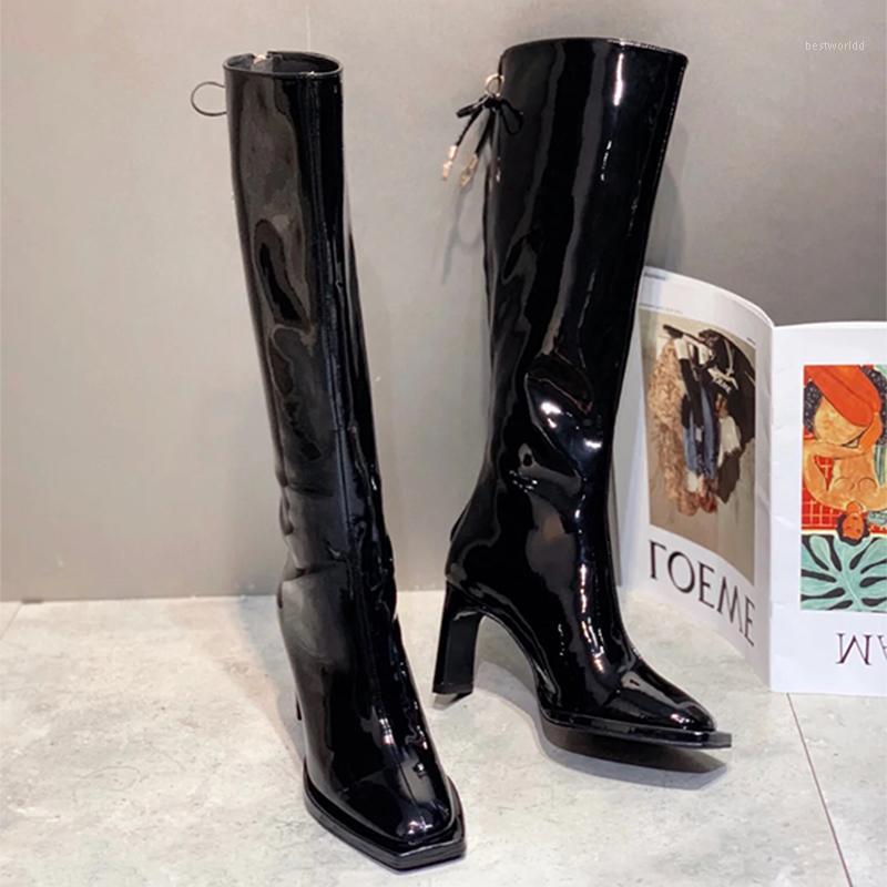

DEAT 2020 New Autumn And Winter Fashion Casual Square Toe Back Zipper Round Head Thick Heel Long Boots Shoes Women SG6441, Black