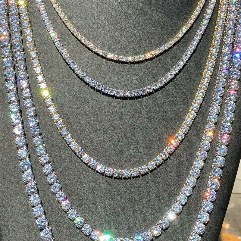

Men Beauty Fashion Tennis Chain 5Mm Hip Hop Bling Out Diamond Necklace 18K Gold Silver