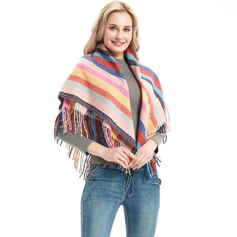 

Factory wholesale new designer women winter plaid scarf square bandana cashmere thicken blanket knitted warm soft shawl