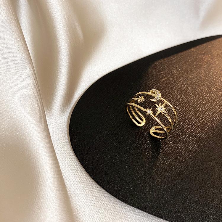 

Fashion Simple Multilayer Zircon Star Moon Open Ring Women and Girl Titanium Steel Stainless Steel Ring Trendy Jewelry