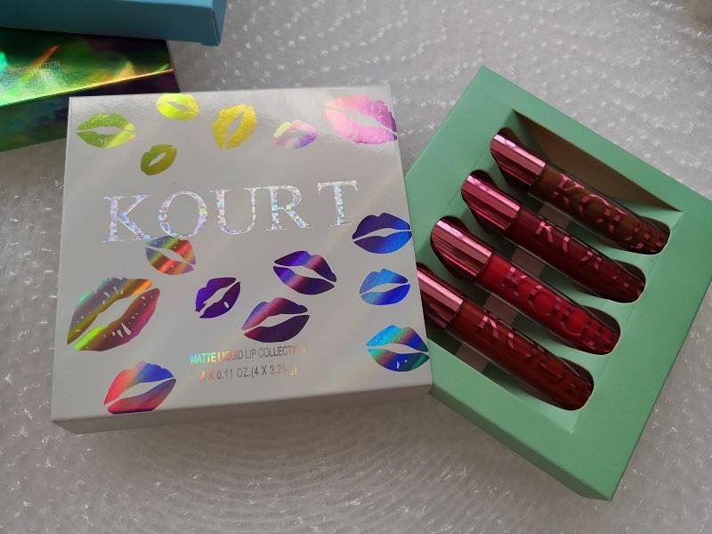 

Wholesale Kourt Lip Liquid Collection Lipstick Kourt 4pcs/Set Lip Gloss 3 styles Green Blue Pink Tint