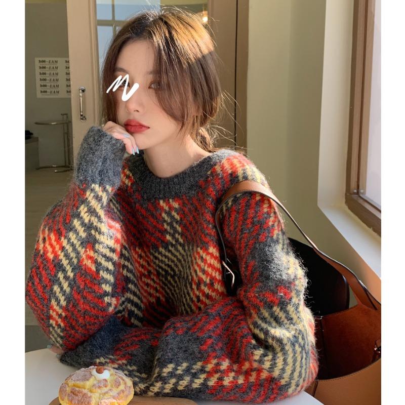 

Thickened Christmas Sweater for Women 2021 Autumn and Winter New Loose All-Matching Japanese Style Pullover Long Sleeve Top, Ash apricot