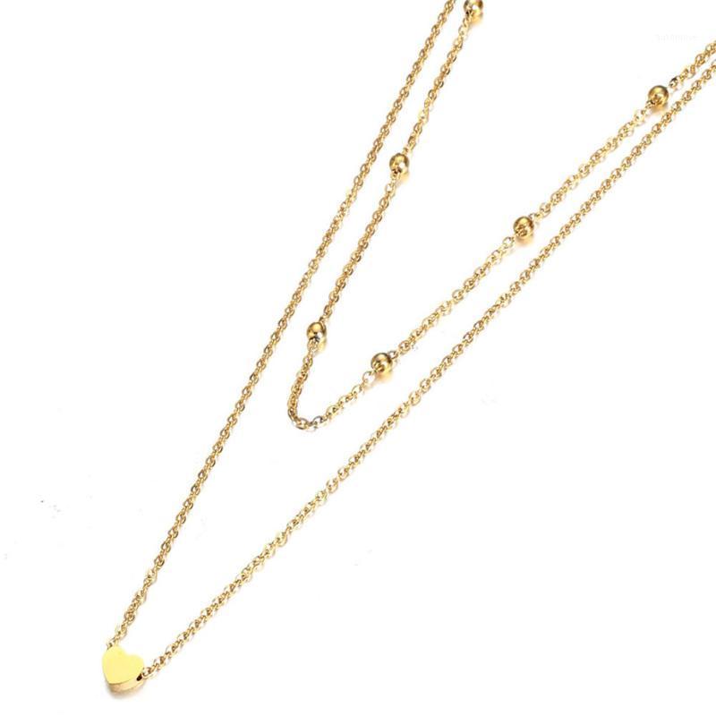 

2020 High Quality Punk Multilayer Chains Gold Color Stainless Steel Heart Pendant Choker Necklaces for Women Collar Jewlery1