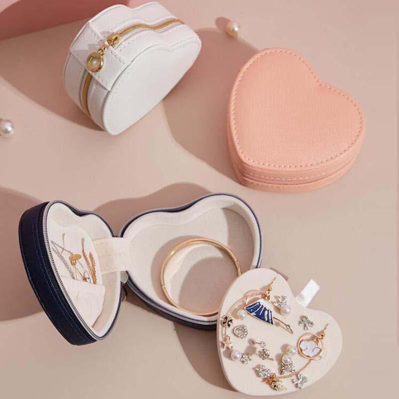 

Jewelry Box Small Heart-Shaped Lipstick Storage Box Women Gift Pu Leather Travel Jewelry Organizer