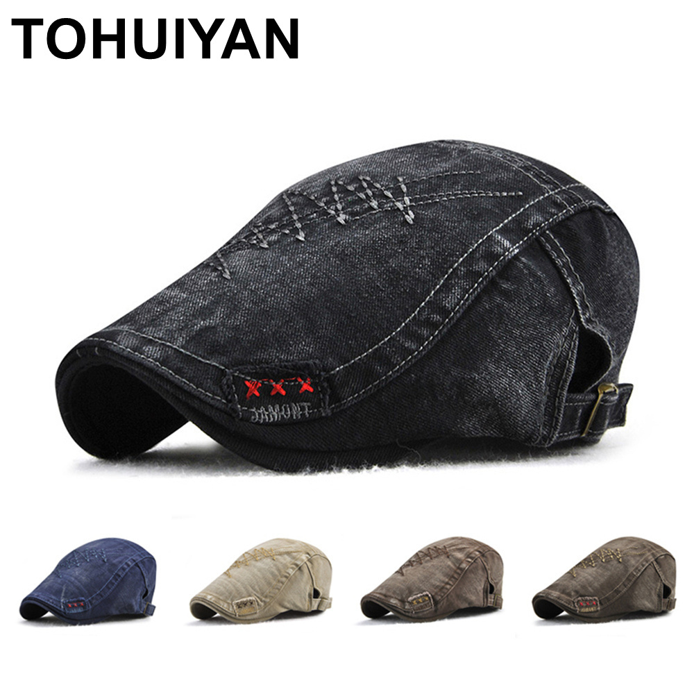 

TOHUIYAN Newsboy Caps For Men Vintage Cotton Driver Cap Boina Duckbill Hats Baker Boy Caps Classic Beret Hats Male Flat Cap 201216, Army green