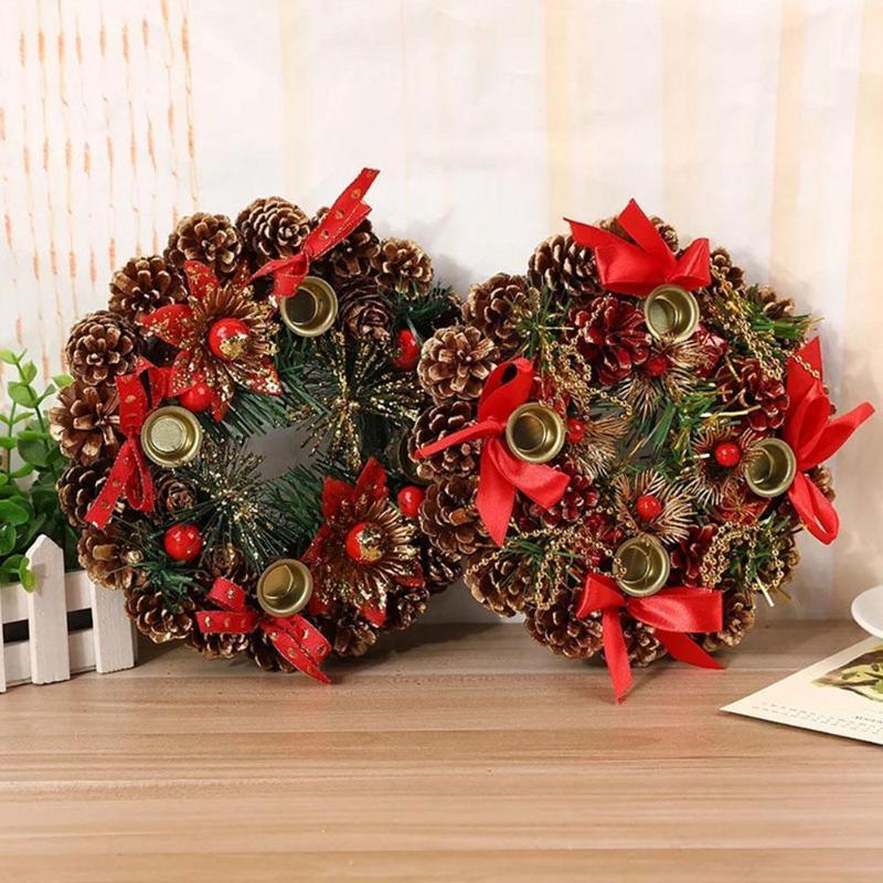 

Christmas Wreath Candlestick Pine Cone Berry Forest Door Decoration Christmas Wreath Decorations With Four Candlesticks1, 23cm