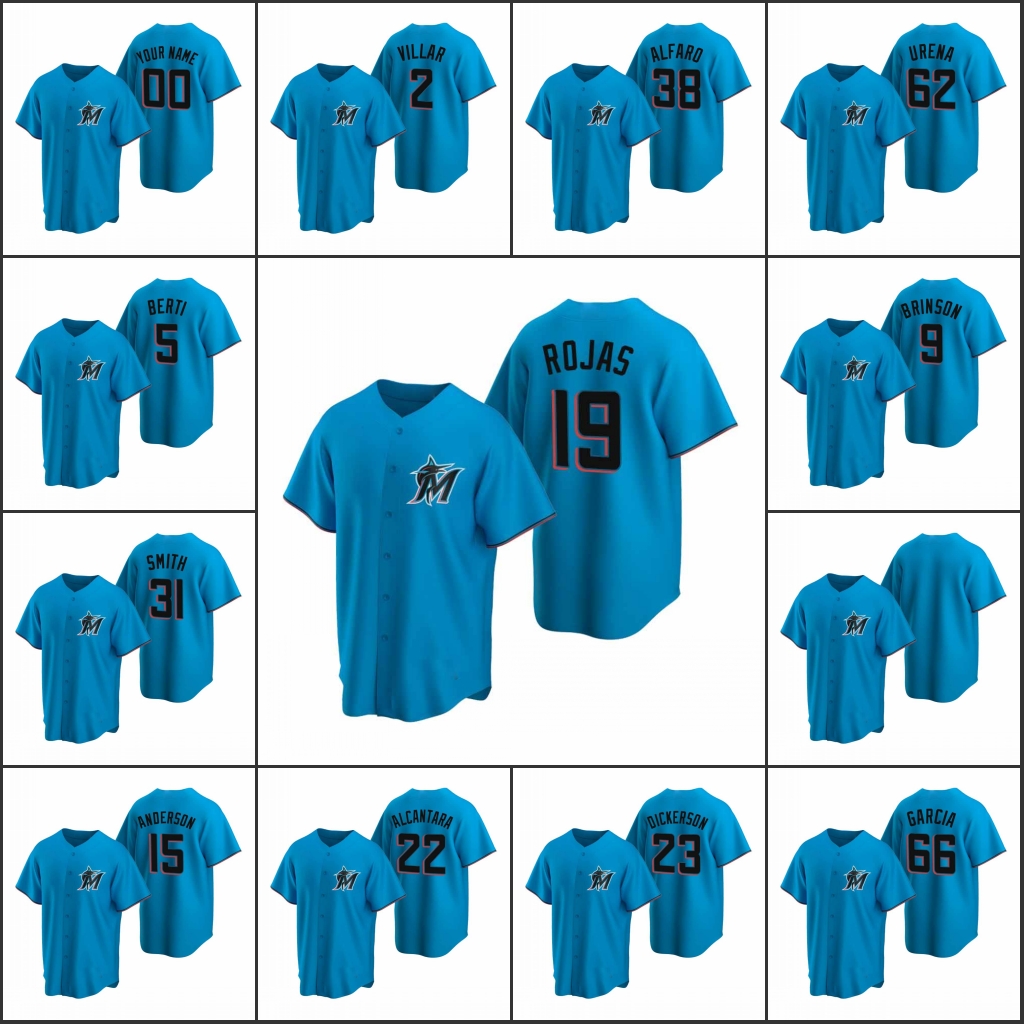 

Miami Marlins #23 Corey Dickerson 2 Jonathan Villar 15 Brian Anderson Men Women Youth Custom Blue Replica Alternate Jersey, Black