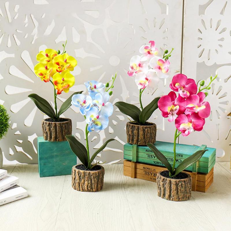 

Artificial Flower Butterfly Orchid Bonsai Garden DIY Wedding Part Desktop Decor Dried Flower Plant Pot Home Decoration, Rose red