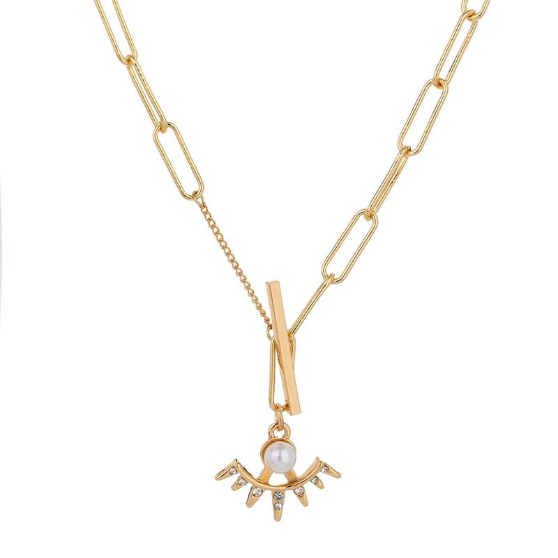 

Canner New Fashion Personality Simple Fan-Shaped Chain T Buckle Diamond Pearl Pendant Necklaces Clavicle Chain Necklace Jewelry