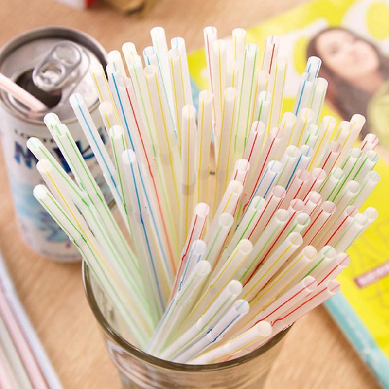 

300Pcs Disposable Straws Flexible Straight Bent Rainbow Striped Plastic Drinking Straw Bendable Wedding Bar Accessories