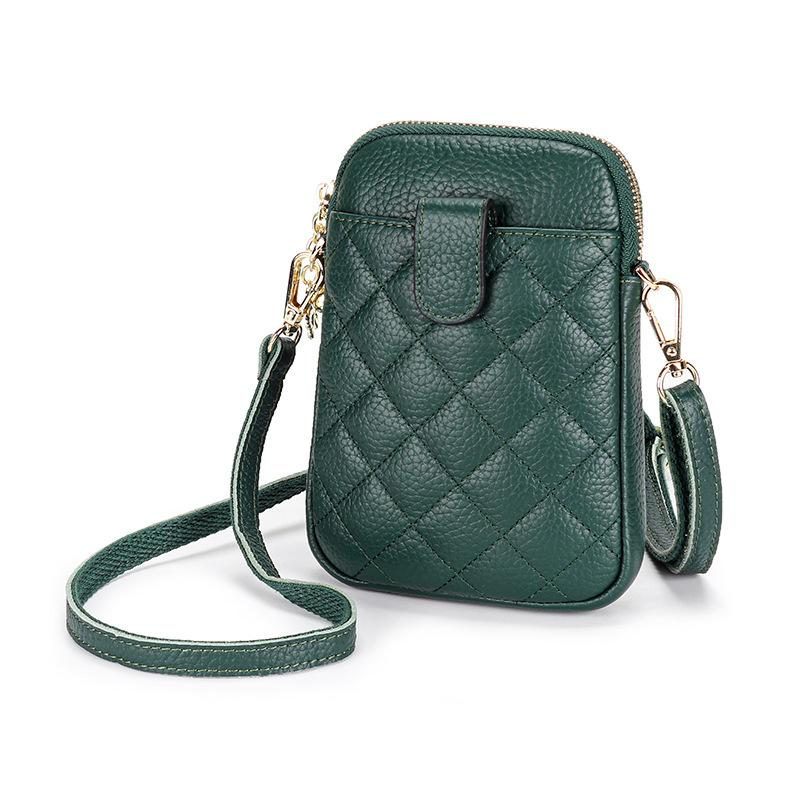 

New women's small bag head leather diamond mobile phone bag multi function shoulder, Rhombic green