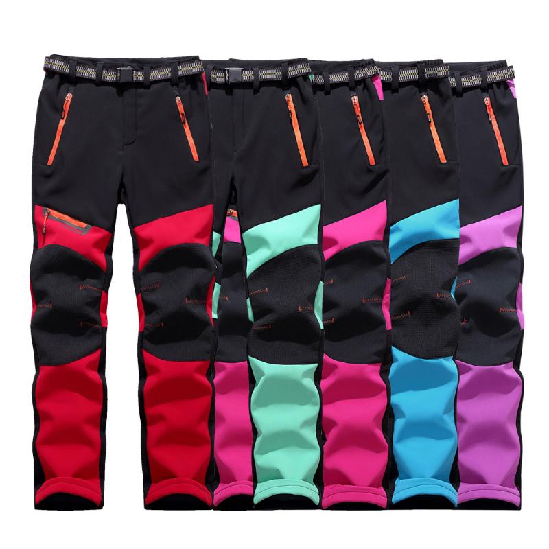 

Winter Hiking Pants Women Outdoor Stretch Softshell Warm Fleece Waterproof Windproof Camping Climbing Ski Trousers, Green