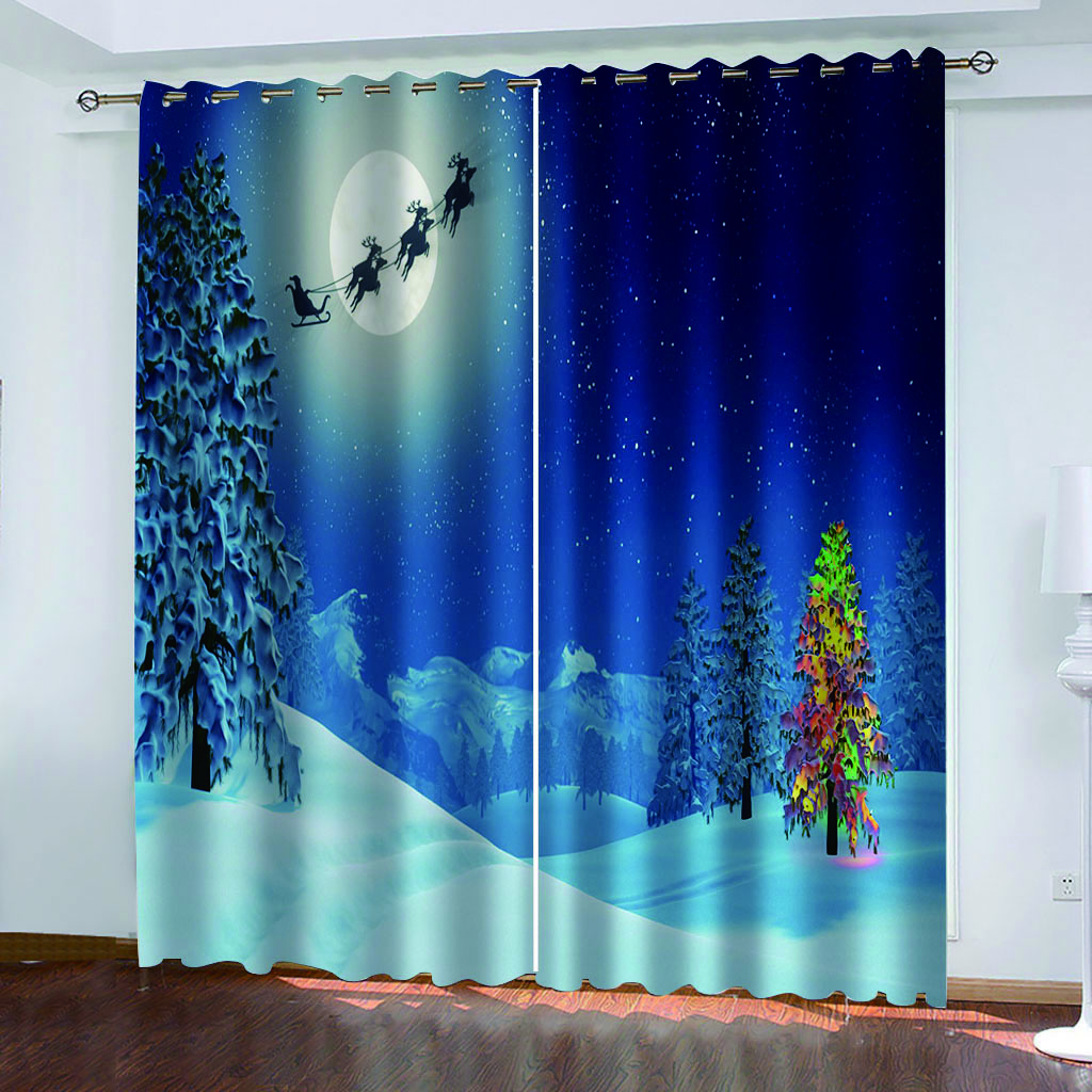 

Custom blue christmas curtain 3D Window Curtains For Living Room Bedroom Customized size personality curtains