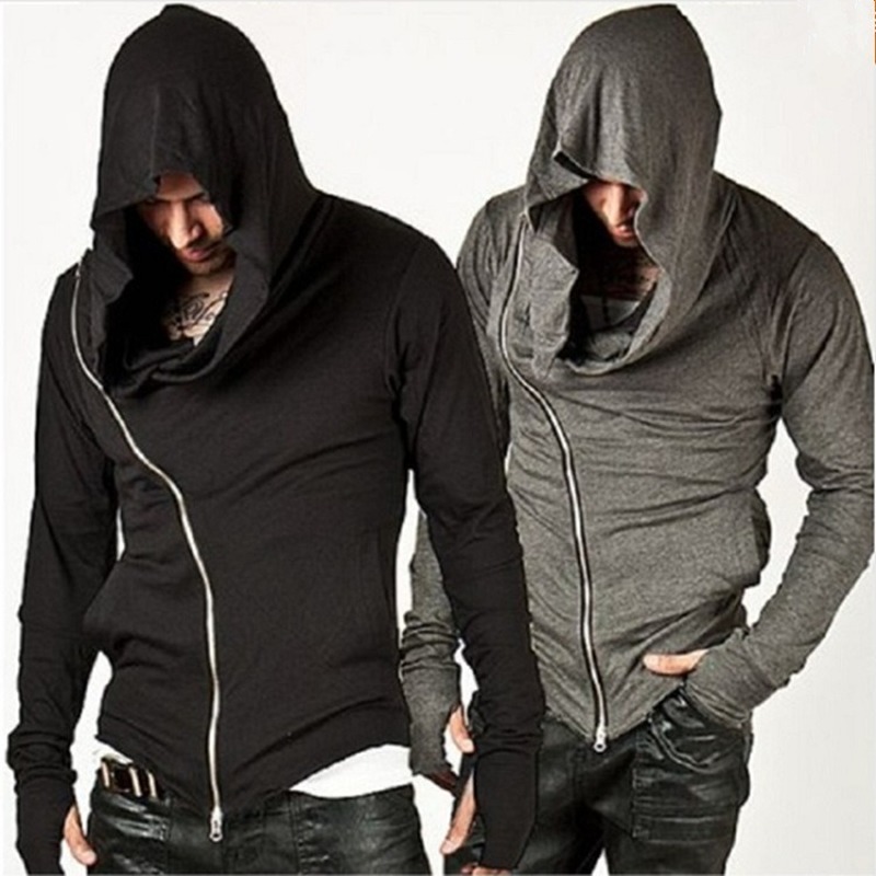 

Fashion Men Side Zipper Coat Cotton Sports Jacket Diagonal Zipper Mens Assassin's Creed Hoodie Male Coat Tops Y0111, Black