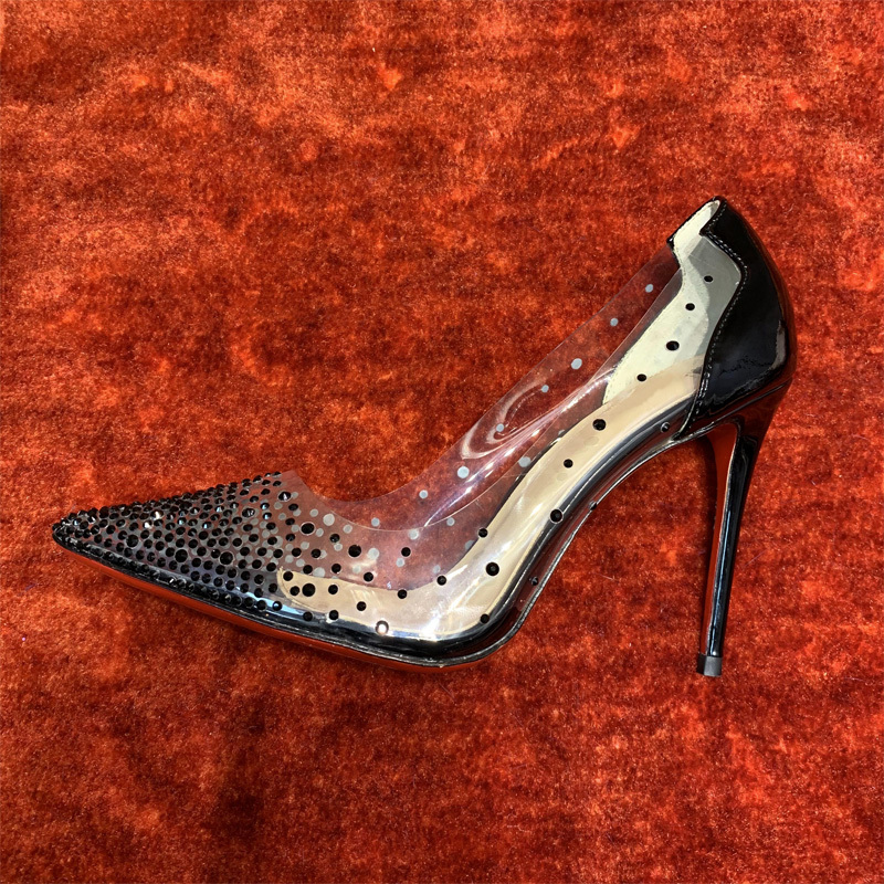 

black classic single crystal clear pvc high pumps 2020designer wedding banquet shoes Y2U2, 6.5cm