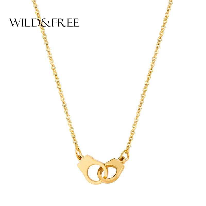 

Wild&Free Hot Sale Stainless Steel Mini Handcuff Pendant Necklace Gold Color Short Chain Lover Necklace For Valentine's Day Gift
