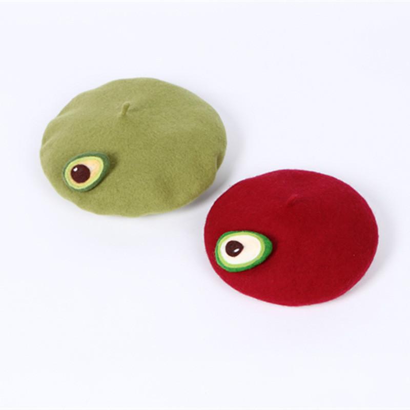 

2020 New Berets Caps For Women Exotic Fruit Hat Creative Handmade Net Red Avocado Green Painter Hat