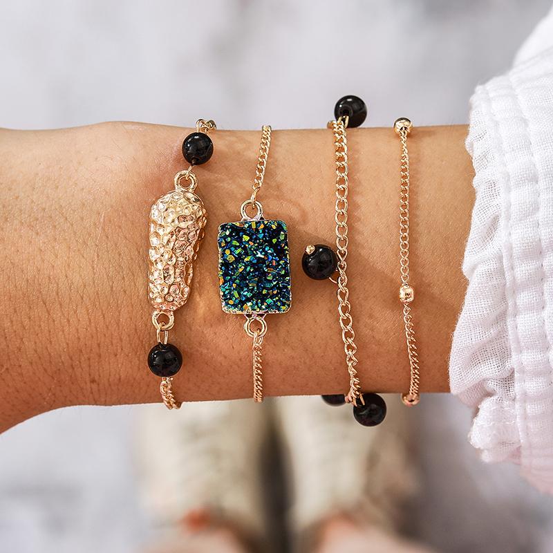 

Tocona 4pcs/sets Shiny Rhinestone Bracelets for Women 2020 Trendy Peanut Bead Gold Alloy Metal Chain Adjustable Jewelry 14008