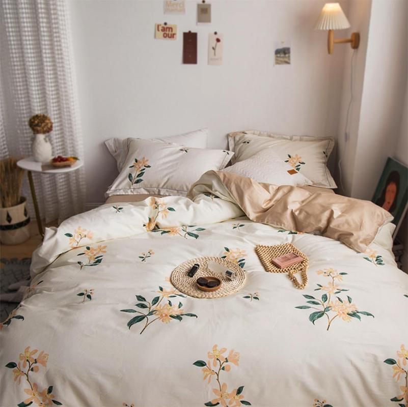 

Elegant pastoral flower bedding set girl,full queen king 60s cotton floral double home textile bed sheet pillow case duvet cover, Picture color