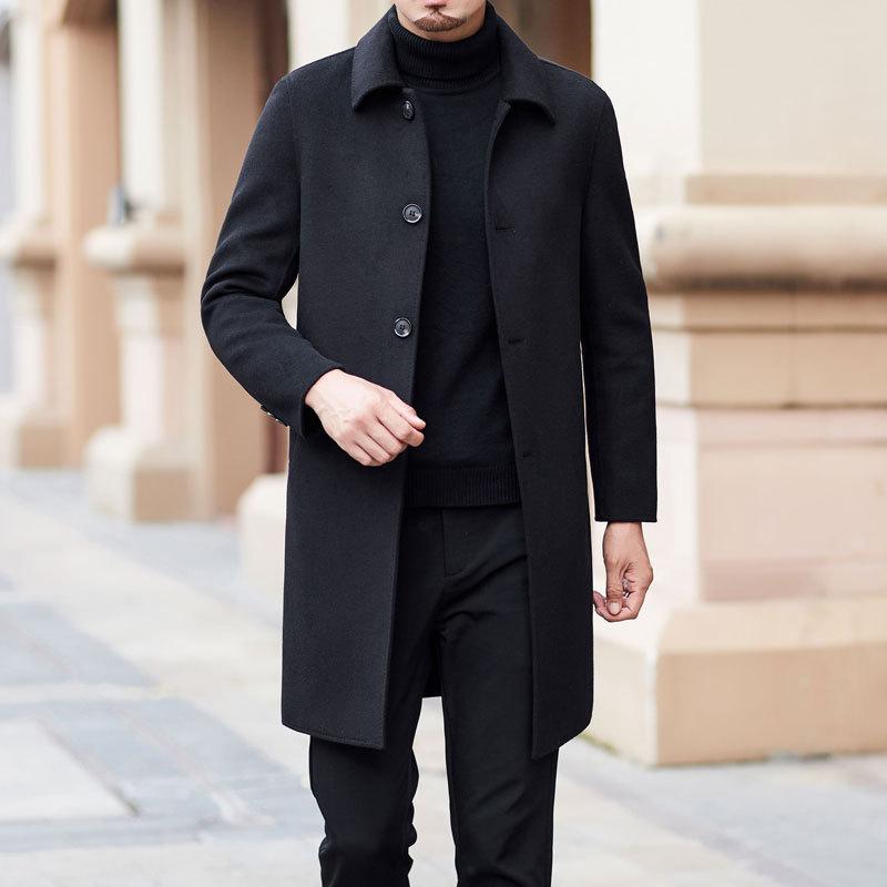 

Middle-aged cloth coat male long qiu dong men's double leaders of wool woolen cloth coat business and leisure travelers, Black