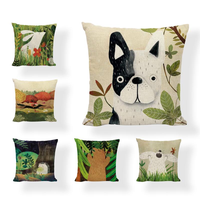 

Cartoon Abstract Animal Pattern Style Cushion Set Linen Cute Bear Puppy Pillowcase Furniture Sofa Personality Decoration