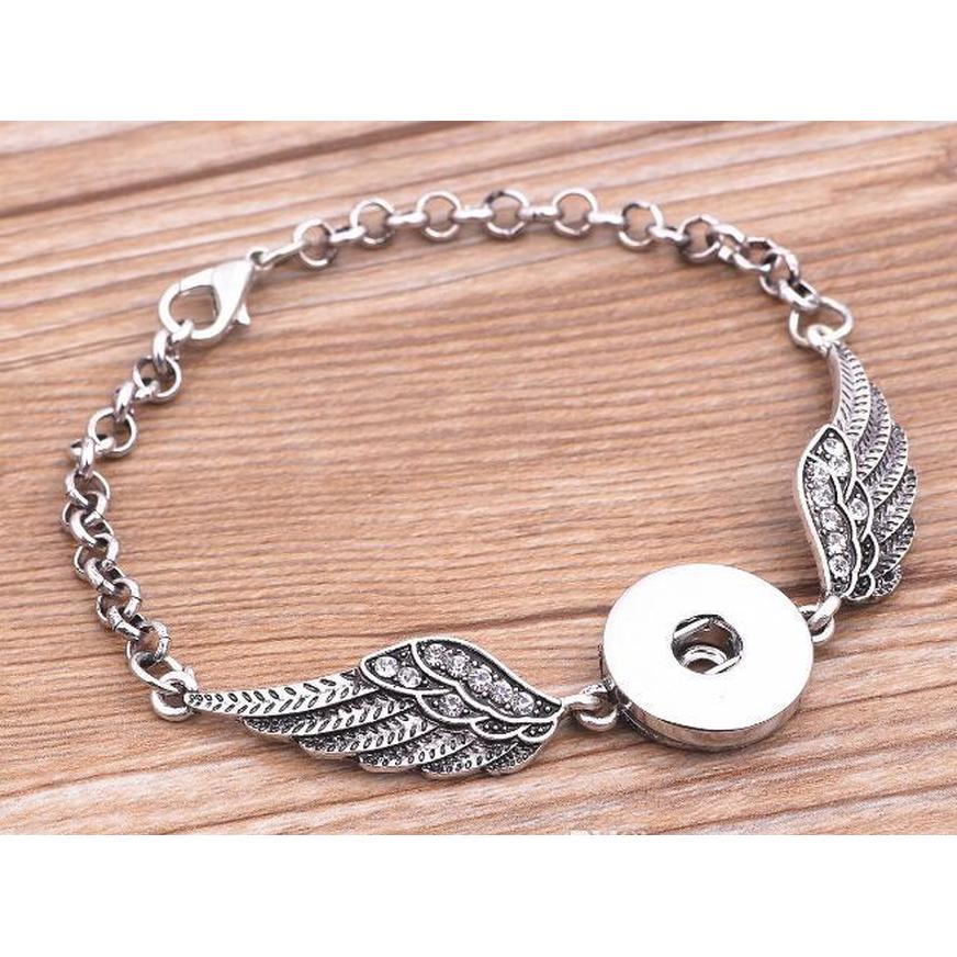 

3Pcs Crystal Angel Wings Bracelets Bangles Antique Silver Diy Ginger Snaps Button Jewelry New Style Bracelets 4Enqd