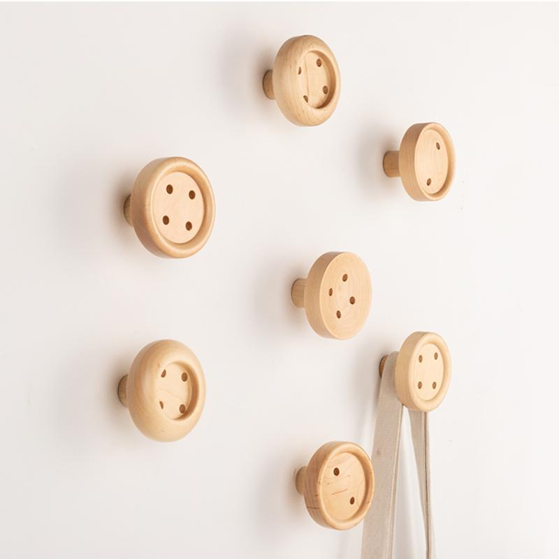 

1PCS Wall Mounted Solid Wood Button Hook Creative Wooden Wall Coat Hook Decorative Key Holder Hat Scarf Handbag Storage Hanger